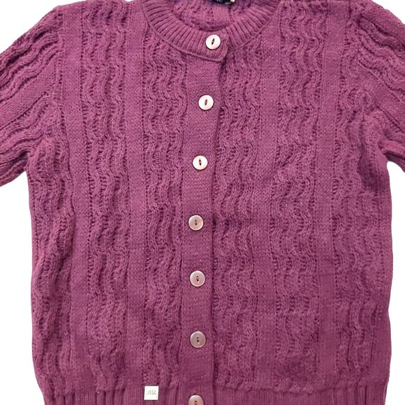 Vintage 1940s-1950s Deep Purple Cable Knit Cardigan Sweater - Picture 5 of 9